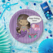 パープルブルネットマーメイドバースデーパーティープレート ペーパープレート (パーティー)