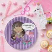 パープルブルネットマーメイドバースデーパーティープレート ペーパープレート (パーティー)