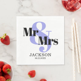 パープルブルーとブラックのMr. & Mrs. ウェディング スタンダードランチョンナプキン