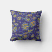 パープルブルーと金ゴールドフローラチンツ クッション (正面)