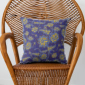 パープルブルーと金ゴールドフローラチンツ クッション