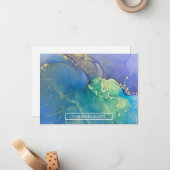 パープルブルーと金ゴールド抽象芸術アルコールインクアート ノートカード (正面/裏面インサイチュ)