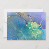 パープルブルーと金ゴールド抽象芸術アルコールインクアート ノートカード (正面)