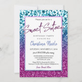 パープルブルーと《写真》ぼけ味ライトグラムスウィート16 招待状 (正面)