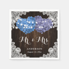 パープルブルーのお花のモノグラムの結婚式 スタンダードカクテルナプキン