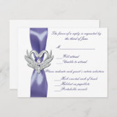 パープルブルーのスワ結婚ンスの応答カード 案内状 (正面/裏面)