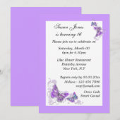 パープルブルーの蝶の花のデザインをカスタマイズ 招待状 (正面/裏面)