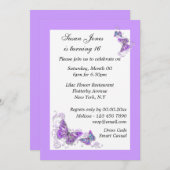 パープルブルーの蝶の花柄 オーダーメイド 招待状 (正面/裏面)