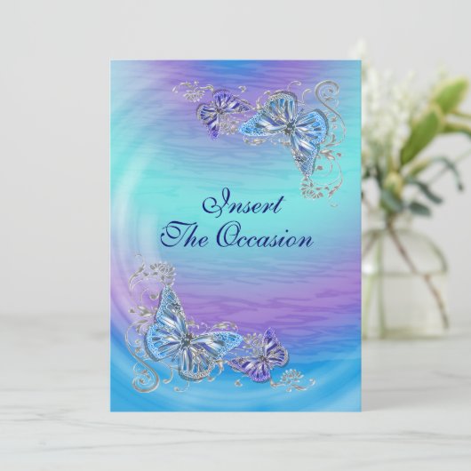 パープルブルーの誕生日婚約結婚式 招待状 (スタンド正面)