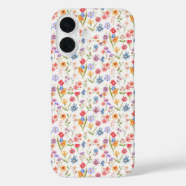 パープルブルーの野の花の水彩画 iPhone 16ケース
