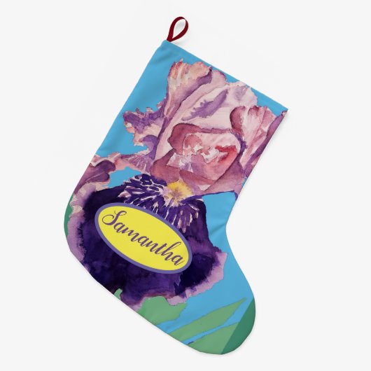 パープルブルーアイリスアイリスクリスマスフローラストッキング ラージクリスマスストッキング (正面 (吊り時))