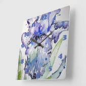 パープルブルーアイリスウォーターカラー絵画のフローラアート スクエア壁時計 (傾斜)