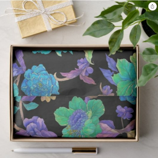 パープルブルーアクアジャコビーンダマスクデザイン 薄葉紙