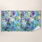 パープルブルーアクアバタフライ ビーチタオル (正面)