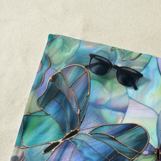 パープルブルーアクアバタフライ ビーチタオル (インサイチュ)