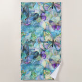 パープルブルーアクアバタフライ ビーチタオル (正面)