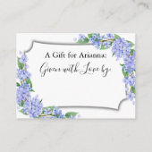 パープルブルーアジサイ表示ブライダルシャワー エンクロージャーカード (裏面)