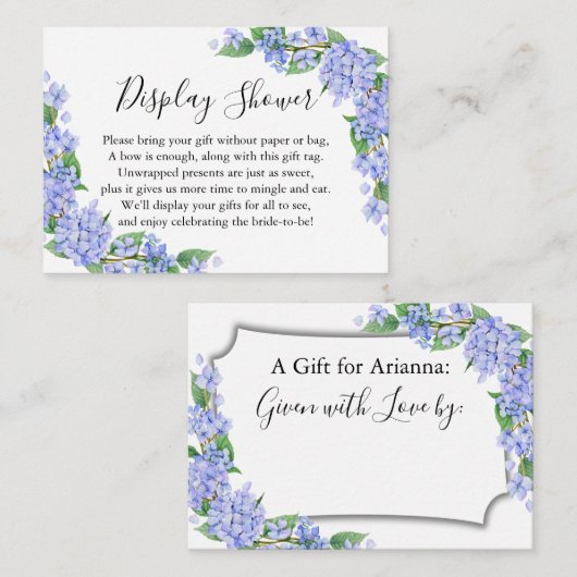パープルブルーアジサイ表示ブライダルシャワー エンクロージャーカード (正面/裏面)