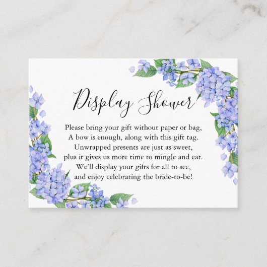 パープルブルーアジサイ表示ブライダルシャワー エンクロージャーカード (正面)