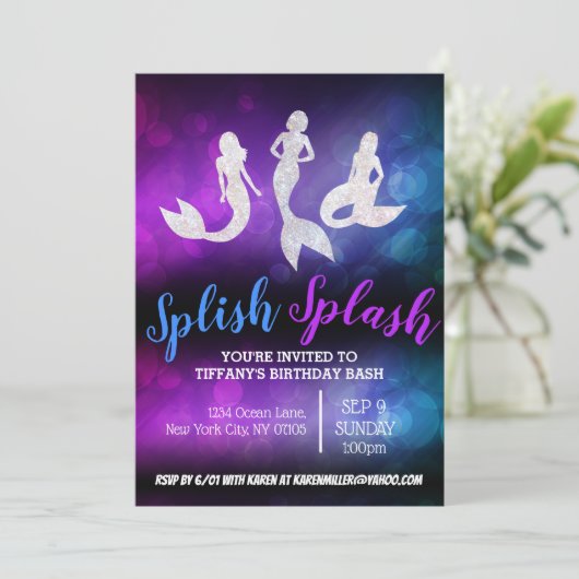 パープルブルーアダルトパーティーマーメイド招待状 招待状 (スタンド正面)