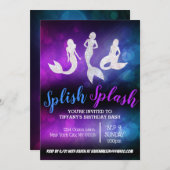 パープルブルーアダルトパーティーマーメイド招待状 招待状 (正面/裏面)