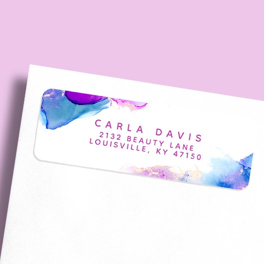 パープルブルーアルコールインクモダン差出人住所 ラベル