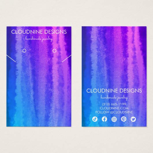パープルブルーイヤリングネックレスジュエリーディスプレイカード (正面&裏面)