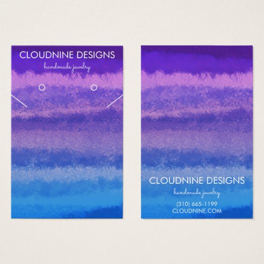 パープルブルーイヤリングネックレスジュエリーディスプレイカード (正面&裏面)
