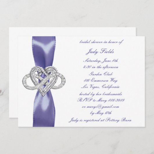パープルブルーインフィニティハートブライダルシャワー 招待状 (正面/裏面)