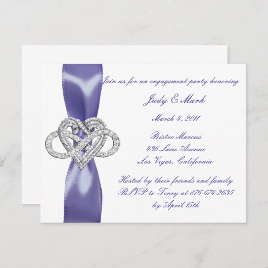パープルブルーインフィニティハート婚約パーティ招待状 (正面/裏面)