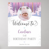 パープルブルーウィンターファースト誕生日ウェルカムフォト ポスター (正面)