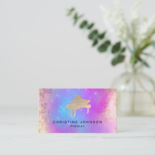 パープルブルーウォーターの色のスプラッシュピアノロゴ 名刺 (スタンド正面)