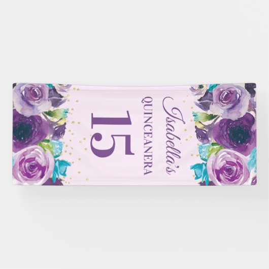 パープルブルーウォーターカラーフローラクインセアニラ 横断幕 (横)