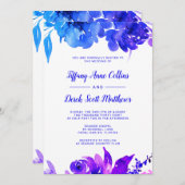 パープルブルーウォーターカラーフローラ結婚式招待状 招待状 (正面/裏面)