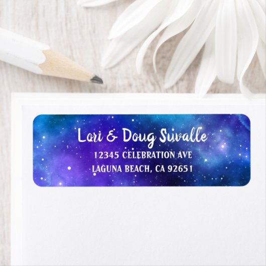 パープルブルーウォーターカラー銀河系差出人住所 ラベル (インサイチュ)