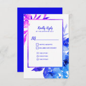 パープルブルーウォーター色フローラウェディングRSVPカード 出欠カード (正面/裏面)