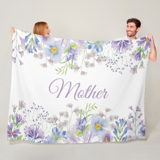 パープルブルーウォーター色フローラ母 フリースブランケット (インサイチュ)