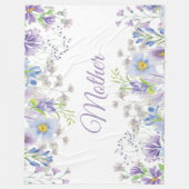 パープルブルーウォーター色フローラ母 フリースブランケット (正面)