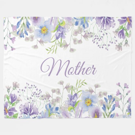 パープルブルーウォーター色フローラ母 フリースブランケット (正面(横))