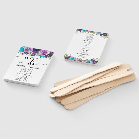 パープルブルーウォーター色フローラ結婚式 プログラムハンド ハンドファン (組立なし)