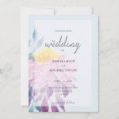 パープルブルーエレガントピンクダリアウォーターカラーアート 招待状 (正面)