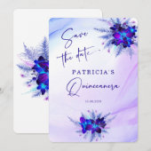 パープルブルーオーキッドキンセアニエラ・セーブ・ザ・デート 招待状 (正面/裏面)