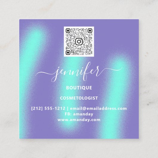 パープルブルーオーシャンカスタム抽象芸術QRロゴ スクエア名刺 (裏面)