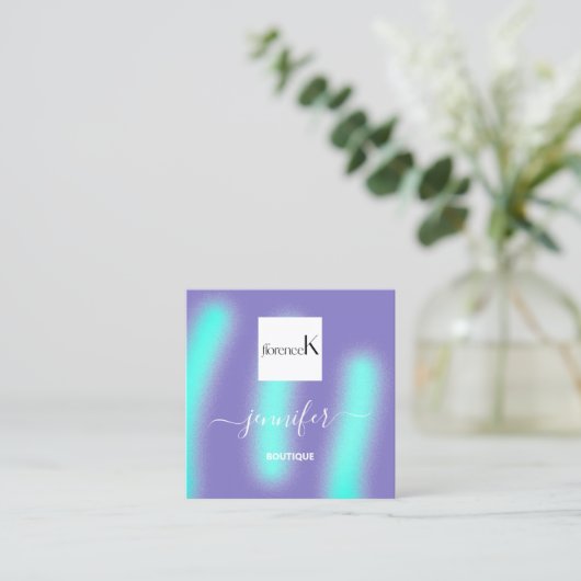 パープルブルーオーシャンカスタム抽象芸術QRロゴ スクエア名刺 (スタンド正面)