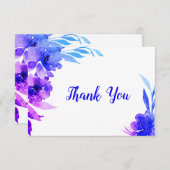 パープルブルーグラデーションウォーター色のフローラ結婚ズ サンキューカード (正面/裏面)