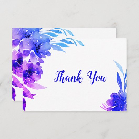 パープルブルーグラデーションウォーター色のフローラ結婚ズ サンキューカード (正面/裏面)
