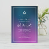 パープルブルーグラデーション&フレームバルミツワーパーティー 招待状 (スタンド正面)