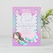 パープルブルーグリッターマーメイドファースト誕生日パーティー 招待状 (スタンド正面)