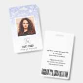 パープルブルーグリッター社員写真バーコード名 バッジ (Front & Back)