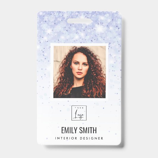 パープルブルーグリッター社員写真バーコード名 バッジ (Front)